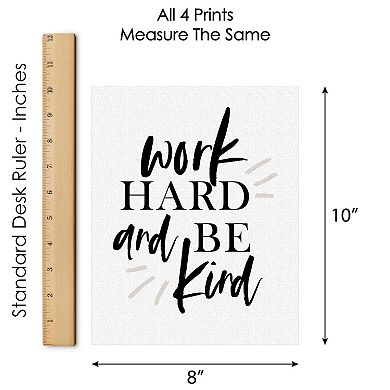 Big Dot of Happiness Work Hard and Be Kind - Unframed Inspirational Quotes Linen Paper Wall Art - Set of 4 - Artisms - 8 x 10 inches Black and White