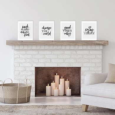 Big Dot of Happiness Work Hard and Be Kind - Unframed Inspirational Quotes Linen Paper Wall Art - Set of 4 - Artisms - 8 x 10 inches Black and White