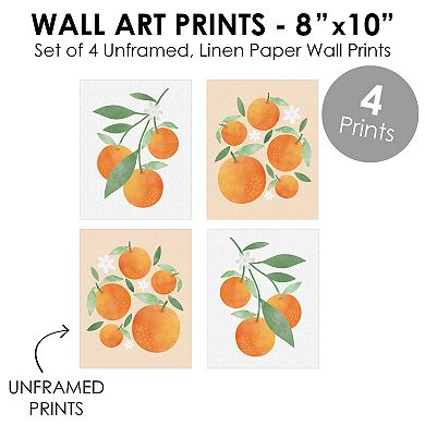 Big Dot of Happiness Little Clementine - Unframed Orange Citrus Kitchen Linen Paper Wall Art - Set of 4 - Artisms - 8 x 10 inches