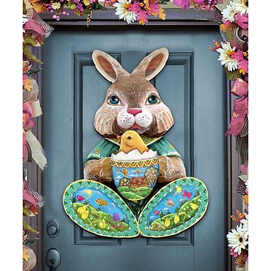 Easter Bunny Holiday 24-Inch Handcrafted Wooden Door Decor by G. DeBrekht - Spring Decor