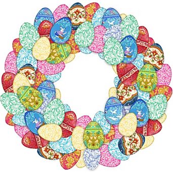 Easter Eggs Holiday 24-Inch Handcrafted Wooden Door Wreath by G. DeBrekht - Spring Decor