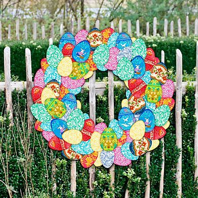 Easter Eggs Holiday 24-Inch Handcrafted Wooden Door Wreath by G. DeBrekht - Spring Decor
