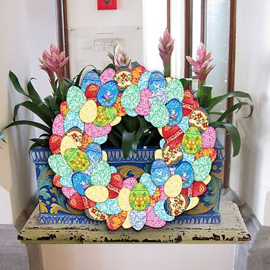 Easter Eggs Holiday 24-Inch Handcrafted Wooden Door Wreath by G. DeBrekht - Spring Decor