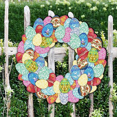 Easter Eggs Holiday 24-Inch Handcrafted Wooden Door Wreath by G. DeBrekht - Spring Decor
