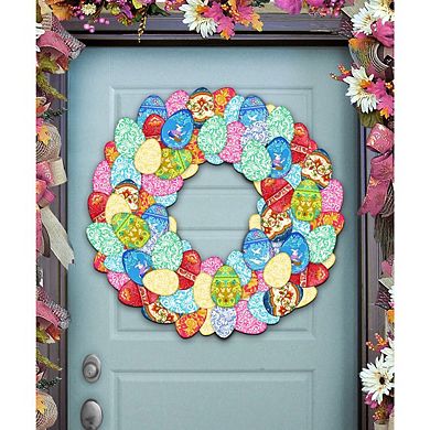 Easter Eggs Holiday 24-Inch Handcrafted Wooden Door Wreath by G. DeBrekht - Spring Decor