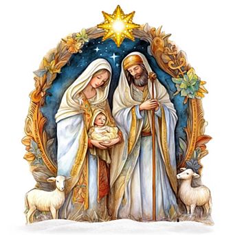 32-Inch Nostalgic Nativity Scene Outdoor Handcrafted Wooden Nativity Holiday Décor by G. DeBrekht