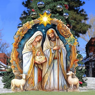 32-Inch Nostalgic Nativity Scene Outdoor Handcrafted Wooden Nativity Holiday Décor by G. DeBrekht