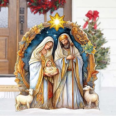 32-Inch Nostalgic Nativity Scene Outdoor Handcrafted Wooden Nativity Holiday Décor by G. DeBrekht