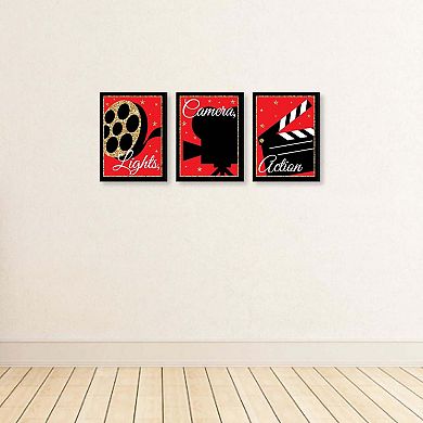 Big Dot of Happiness Red Carpet Hollywood - Movie Wall Art and Home Theater Room Decorations Ideas - 7.5 x 10 inches - Set of 3 Prints