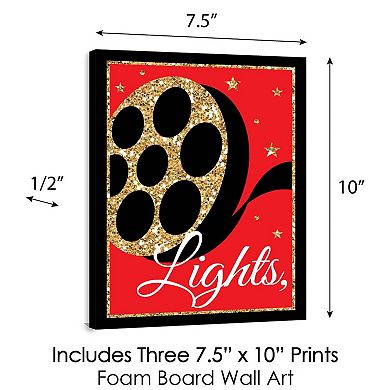 Big Dot of Happiness Red Carpet Hollywood - Movie Wall Art and Home Theater Room Decorations Ideas - 7.5 x 10 inches - Set of 3 Prints