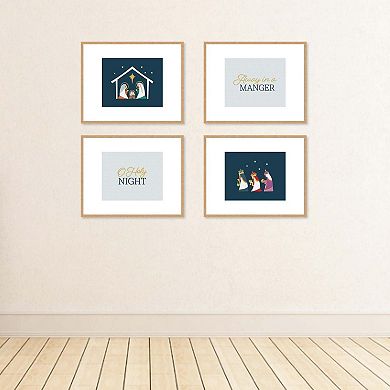 Big Dot of Happiness Holy Nativity - Unframed Manger Scene Religious Christmas Linen Paper Wall Art - Set of 4 - Artisms - 8 x 10 inches