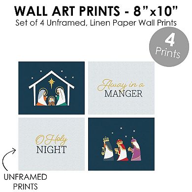 Big Dot of Happiness Holy Nativity - Unframed Manger Scene Religious Christmas Linen Paper Wall Art - Set of 4 - Artisms - 8 x 10 inches