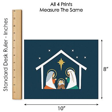 Big Dot of Happiness Holy Nativity - Unframed Manger Scene Religious Christmas Linen Paper Wall Art - Set of 4 - Artisms - 8 x 10 inches