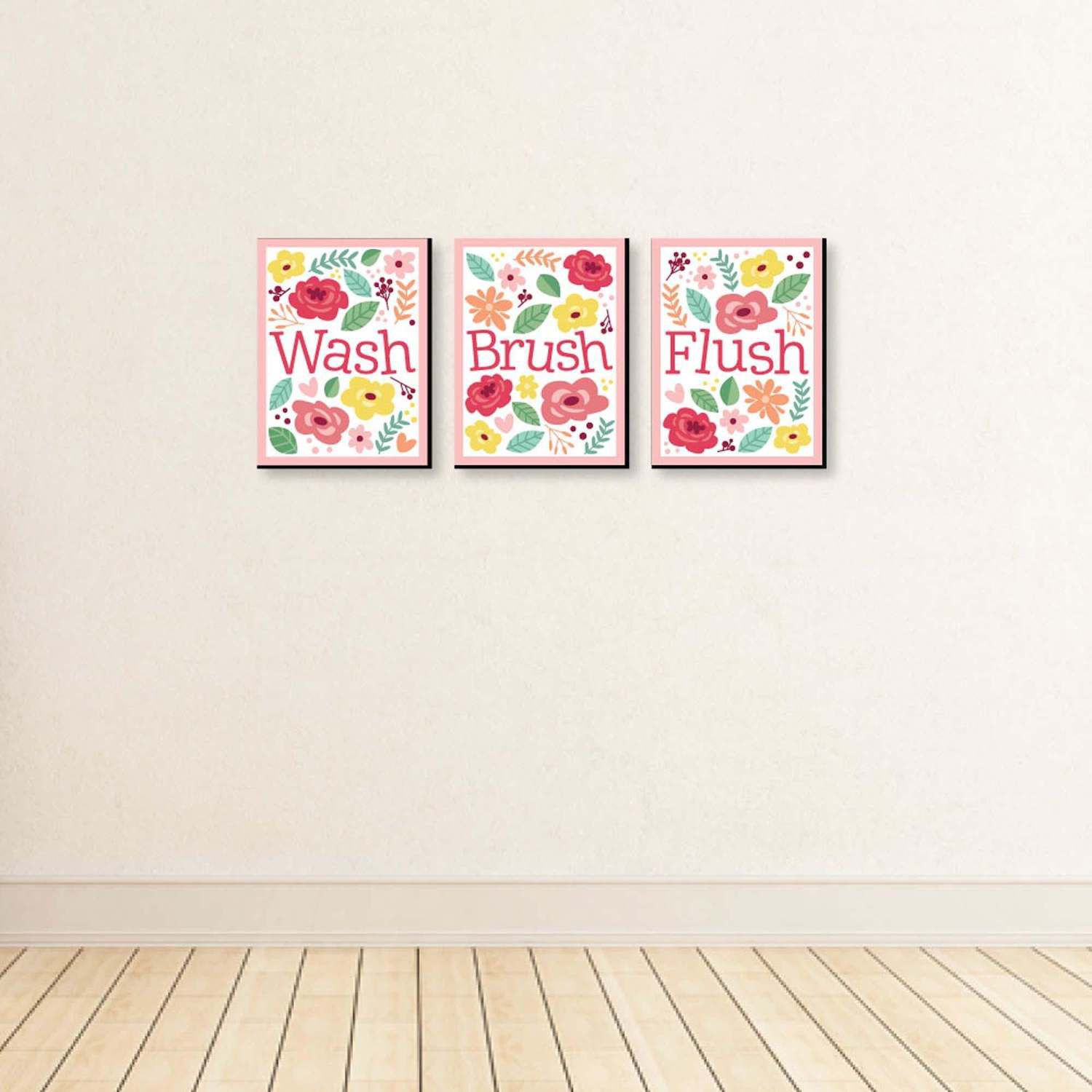 Big Dot Of Happiness Floral - Garden Kids Bathroom Rules Wall Art - 7.5 ...