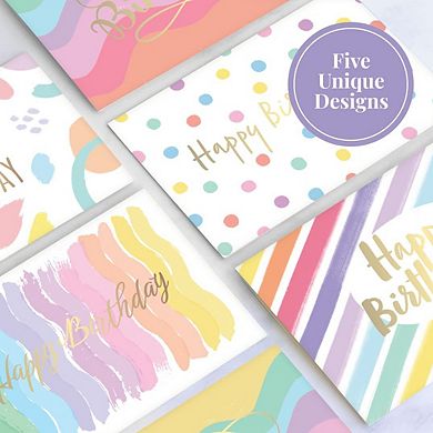 Rileys Rainbow Birthday Cards Assortment, 50-count, 5 Designs, Envelopes Included