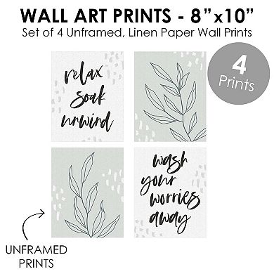 Big Dot of Happiness Relax Soak Unwind - Unframed Bathroom Linen Paper Wall Art - Set of 4 - Artisms - 8 x 10 inches