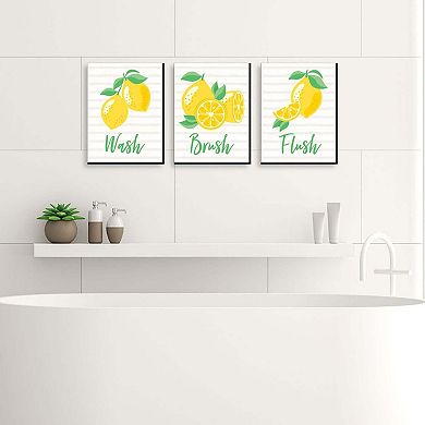 Big Dot of Happiness So Fresh - Lemon - Kids Bathroom Rules Wall Art - 7.5 x 10 inches - Set of 3 Signs - Wash, Brush, Flush