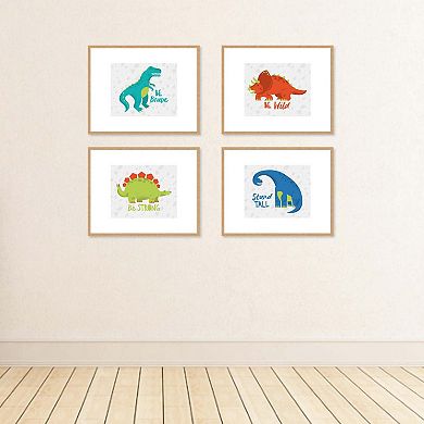 Big Dot of Happiness Roar Dinosaur - Unframed Dino Trex Nursery and Kids Room Linen Paper Wall Art - Set of 4 - Artisms - 8 x 10 inches