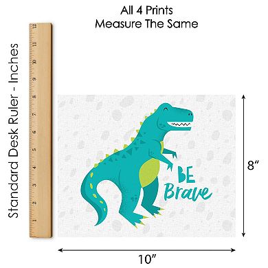 Big Dot of Happiness Roar Dinosaur - Unframed Dino Trex Nursery and Kids Room Linen Paper Wall Art - Set of 4 - Artisms - 8 x 10 inches
