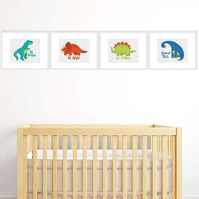 Big Dot of Happiness Roar Dinosaur - Unframed Dino Trex Nursery and Kids Room Linen Paper Wall Art - Set of 4 - Artisms - 8 x 10 inches