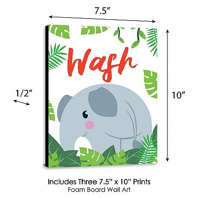 Big Dot of Happiness Jungle Party Animals - Kids Bathroom Rules Wall Art - 7.5 x 10 inches - Set of 3 Signs - Wash, Brush, Flush