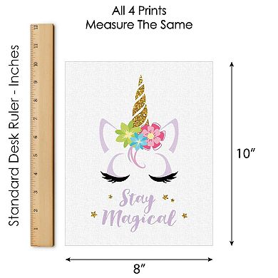 Big Dot of Happiness Rainbow Unicorn - Unframed Magical Unicorn Nursery and Kids Room Linen Paper Wall Art - Set of 4 - Artisms - 8 x 10 inches