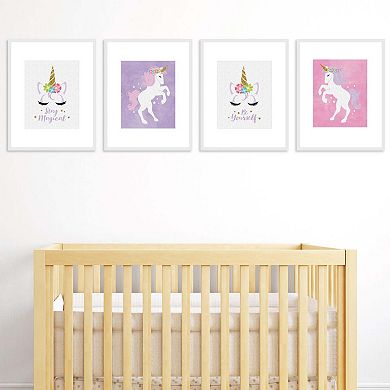 Big Dot of Happiness Rainbow Unicorn - Unframed Magical Unicorn Nursery and Kids Room Linen Paper Wall Art - Set of 4 - Artisms - 8 x 10 inches