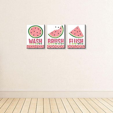Big Dot of Happiness Sweet Watermelon - Fruit Kids Bathroom Rules Wall Art - 7.5 x 10 inches - Set of 3 Signs - Wash, Brush, Flush