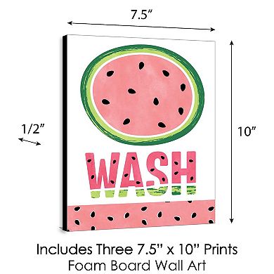 Big Dot of Happiness Sweet Watermelon - Fruit Kids Bathroom Rules Wall Art - 7.5 x 10 inches - Set of 3 Signs - Wash, Brush, Flush