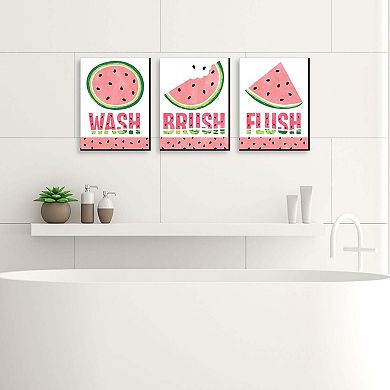 Big Dot of Happiness Sweet Watermelon - Fruit Kids Bathroom Rules Wall Art - 7.5 x 10 inches - Set of 3 Signs - Wash, Brush, Flush