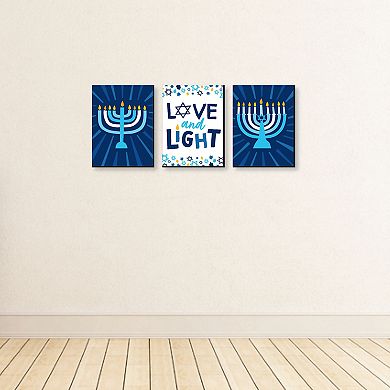 Big Dot of Happiness Hanukkah Menorah - Chanukah Wall Art and Holiday Home Decor - 7.5 x 10 inches - Set of 3 Prints