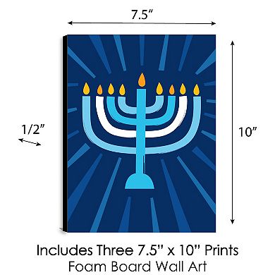 Big Dot of Happiness Hanukkah Menorah - Chanukah Wall Art and Holiday Home Decor - 7.5 x 10 inches - Set of 3 Prints