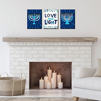 Big Dot of Happiness Hanukkah Menorah - Chanukah Wall Art and Holiday Home Decor - 7.5 x 10 inches - Set of 3 Prints
