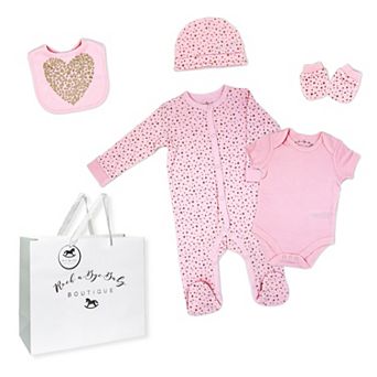 Baby Girls Golden Hearts Layette, 5 pc Set