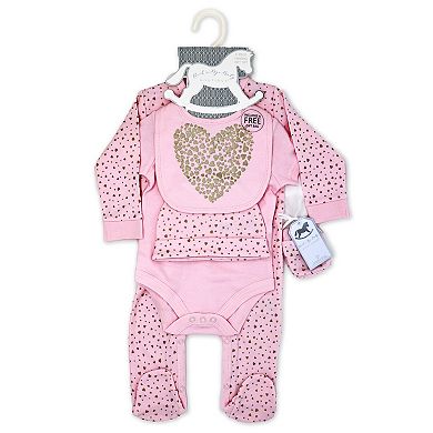 Baby Girls Golden Hearts Layette, 5 Piece Set