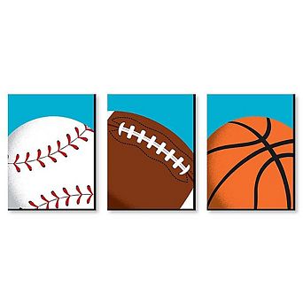 Big Dot of Happiness Go, Fight, Win - Sports Themed Kids Wall Art - 7.5 x 10 in - 3 ct