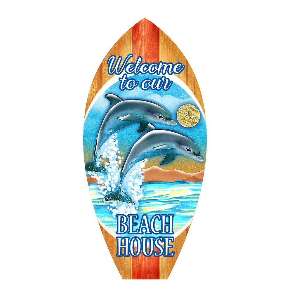 Dolphins Surfboard 24-Inch Handcrafted Wooden Door Decor by G. DeBrekht ...