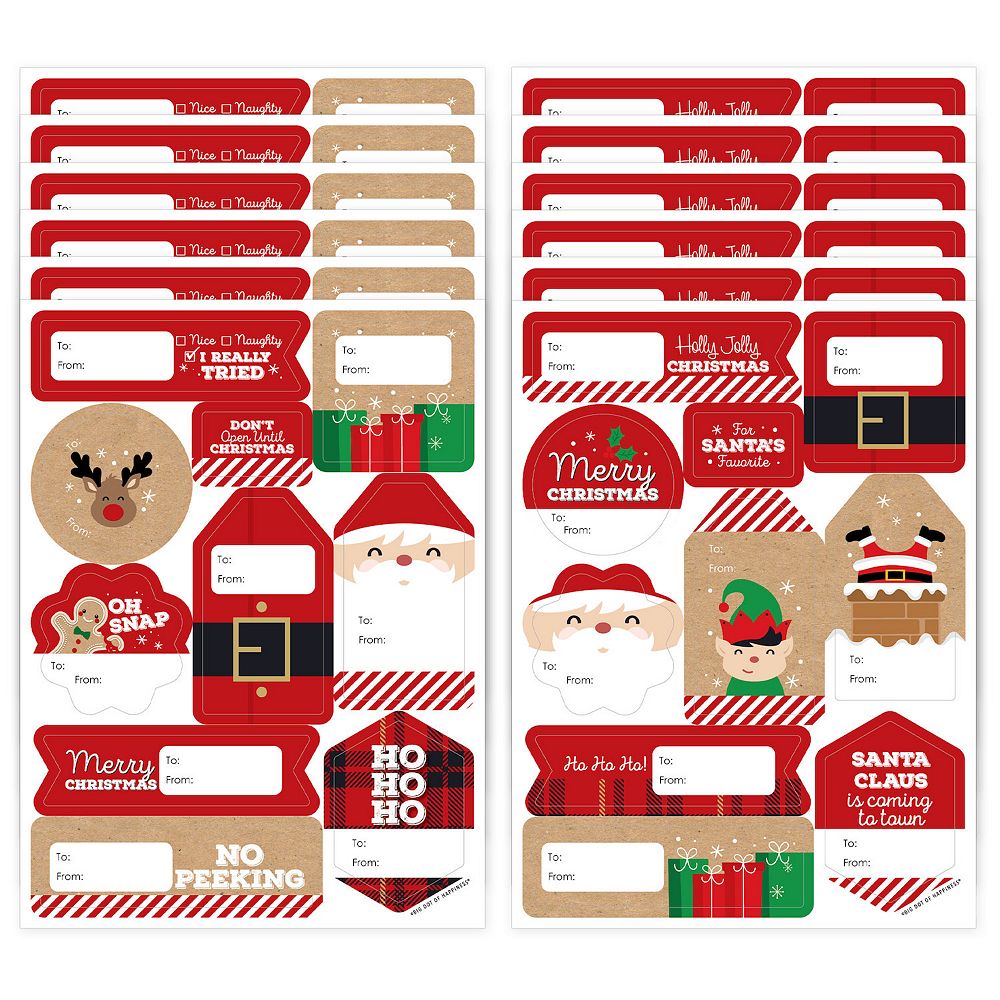 Big Dot Of Happiness Jolly Santa Claus Christmas Gift Tag Labels To And ...