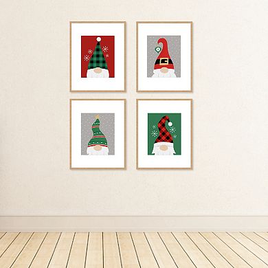 Big Dot of Happiness Red and Green Holiday Gnomes - Unframed Christmas Linen Paper Wall Art - Set of 4 - Artisms - 8 x 10 inches