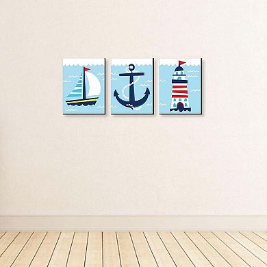 Big Dot of Happiness Lighthouse, Sailboat and Anchor - Boy Nursery Wall Art and Nautical Kids Room Decor  - 7.5 x 10 inches - Set of 3 Prints