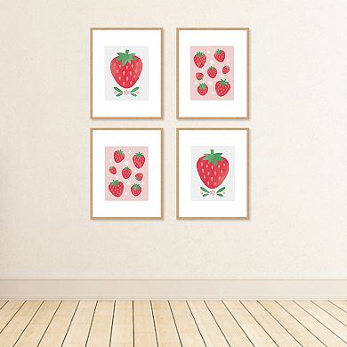 Big Dot of Happiness Berry Sweet Strawberry - Unframed Fruit Kitchen Linen Paper Wall Art - Set of 4 - Artisms - 8 x 10 inches