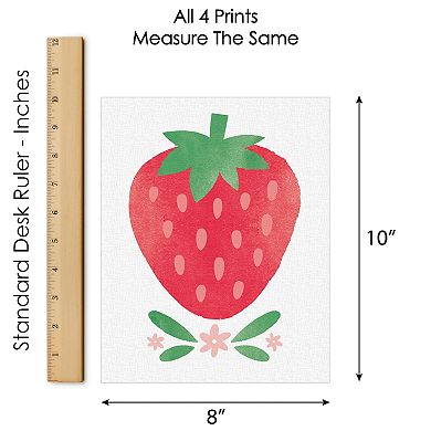 Big Dot of Happiness Berry Sweet Strawberry - Unframed Fruit Kitchen Linen Paper Wall Art - Set of 4 - Artisms - 8 x 10 inches