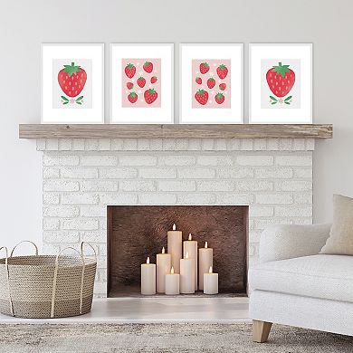 Big Dot of Happiness Berry Sweet Strawberry - Unframed Fruit Kitchen Linen Paper Wall Art - Set of 4 - Artisms - 8 x 10 inches