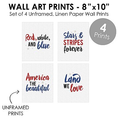 Big Dot of Happiness Stars & Stripes - Unframed Patriotic Linen Paper Wall Art - Set of 4 - Artisms - 8 x 10 inches