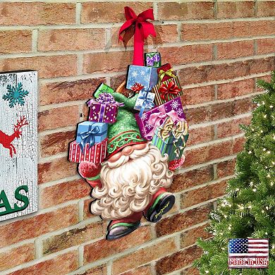 Gift Bag Gnome Dwarf Wreath Home Decor Large Ornament by D. Gelsinger - Christmas Decor