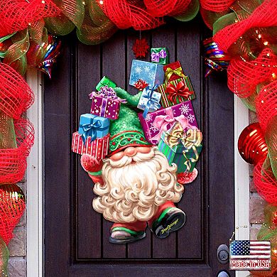Gift Bag Gnome Dwarf Wreath Home Decor Large Ornament by D. Gelsinger - Christmas Decor