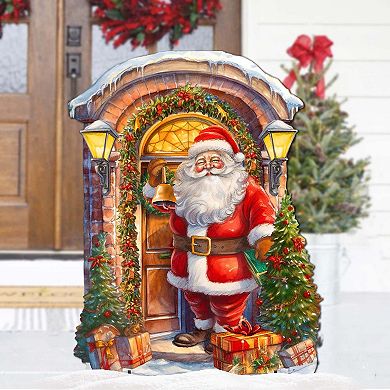 Knocking the Door Santa Outdoor Decor by G. Debrekht - Christmas Santa Snowman Decor
