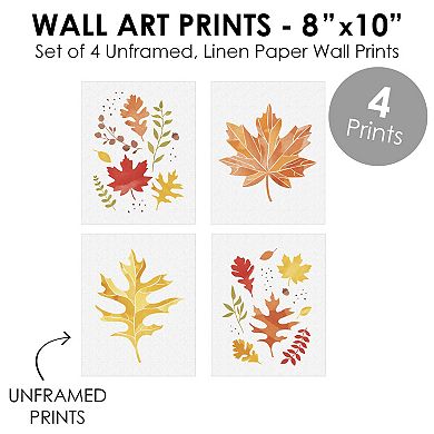 Big Dot of Happiness Fall Foliage - Unframed Autumn Leaves Linen Paper Wall Art - Set of 4 - Artisms - 8 x 10 inches