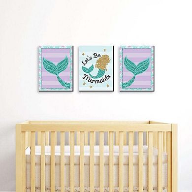 Let's Be Mermaids Wall Art Set - 3 Prints For Baby Girl Nursery & Kids Room Decor (7.5x10 In)