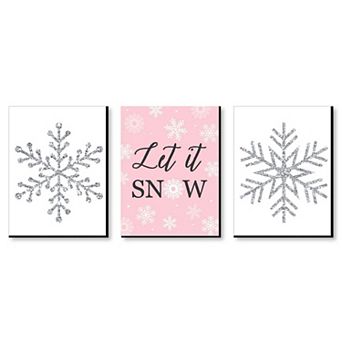 Big Dot of Happiness Pink Winter Wonderland - Christmas Wall Art and Holiday Snowflake Decorations - 7.5 x 10 in - Set of 3 Prints